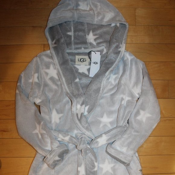 NWT UGG WOMEN'S PLUSH VELOUR BATH ROBE MIRANDA STARS GRAY WHITE - Picture 2 of 5